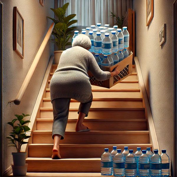 Basta carrelli pieni di casse d'acqua